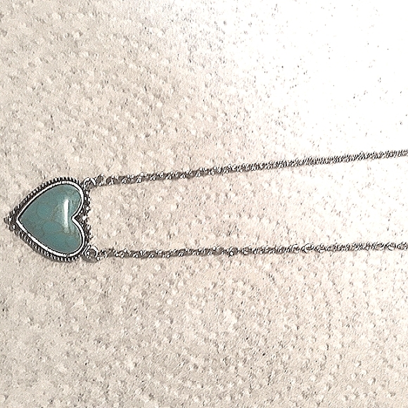 Vintage Boho Southwest Heart Necklace Turquoise Blue Ston Silver NEW in pkg - Picture 6 of 12